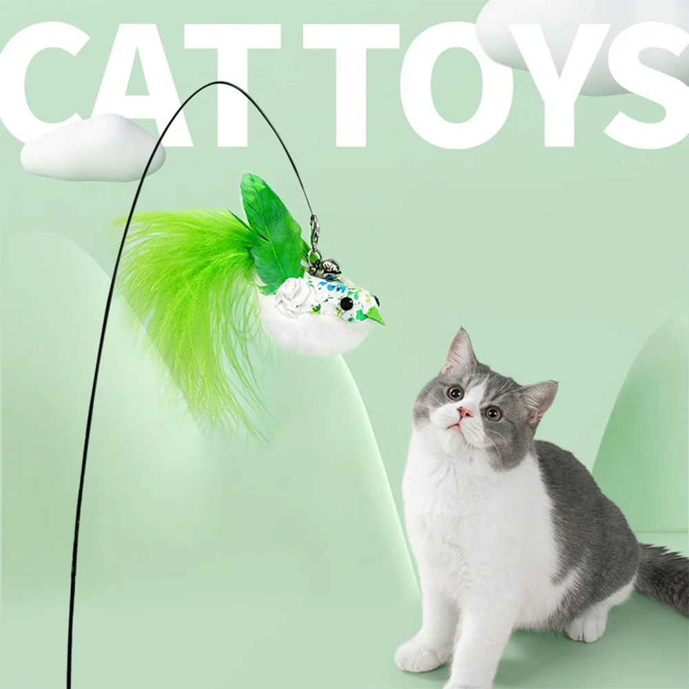 Simulation Feather Steel Wire Cat Teaser Wand Green-tailed Bird - Image 2