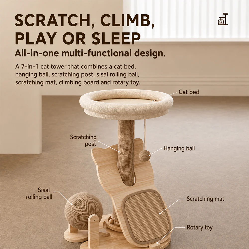 Small Cat Tree with Bed & Sisal Scratching Post - Image 5