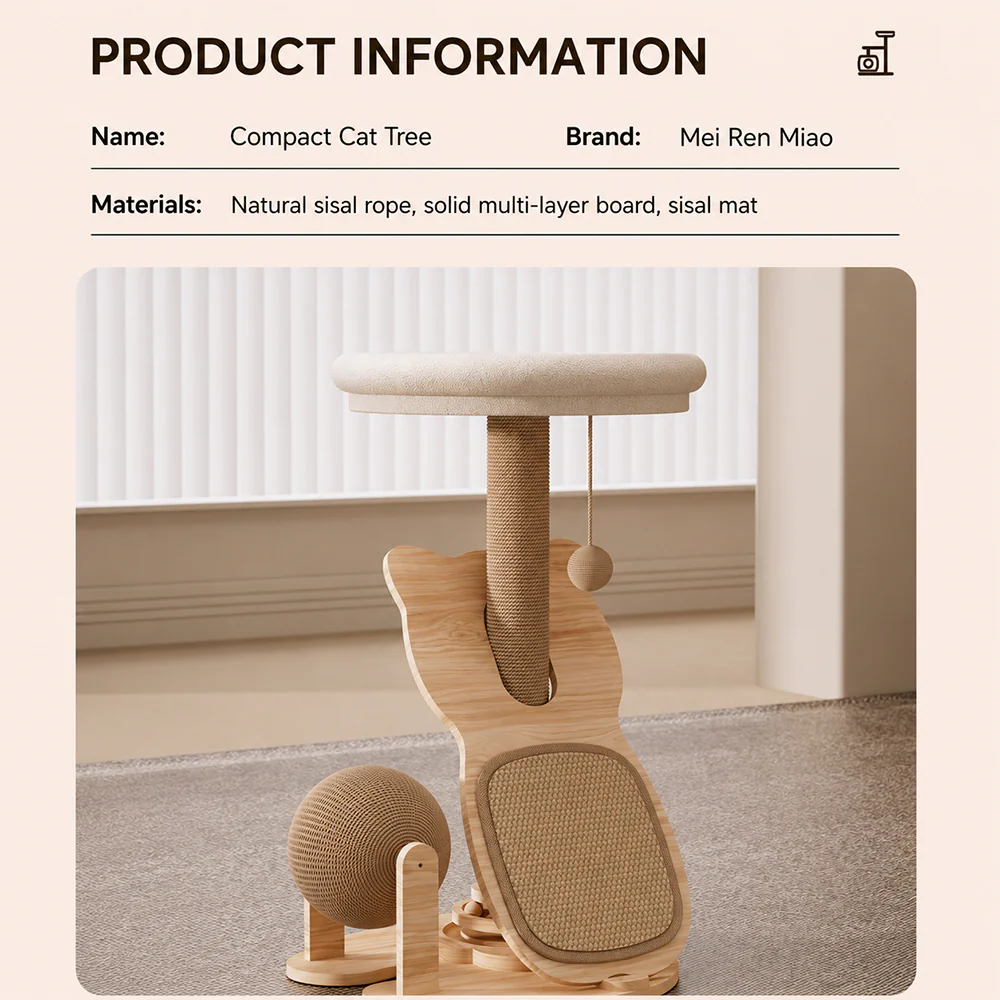 Small Cat Tree with Bed & Sisal Scratching Post - Image 7