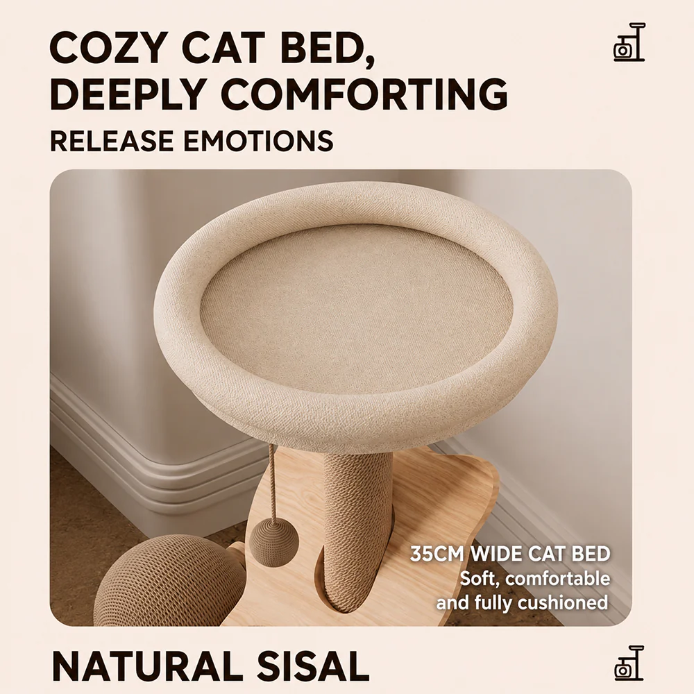 Small Cat Tree with Bed & Sisal Scratching Post - Image 8