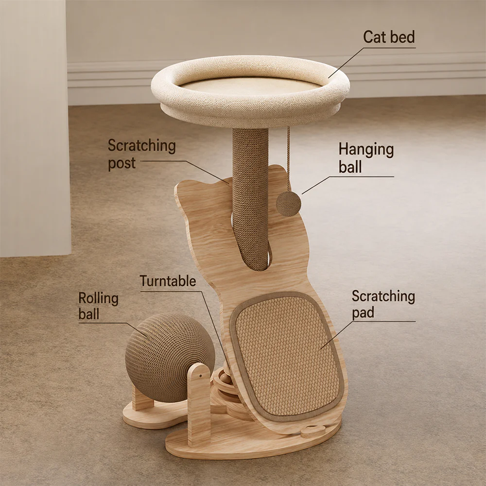 Small Cat Tree with Bed & Sisal Scratching Post - Image 9