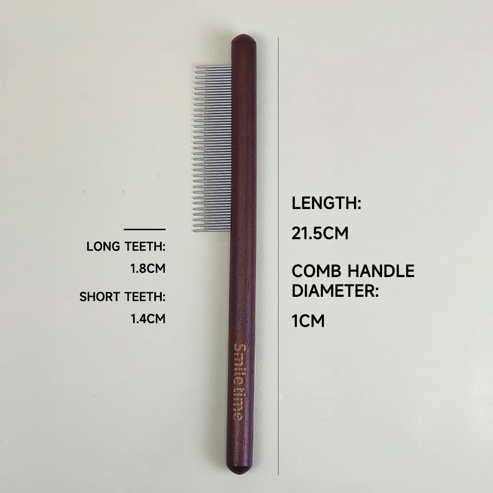 SMILE TIME Artisan Steel Solid Wood Pet Comb 21.5cm - Image 3