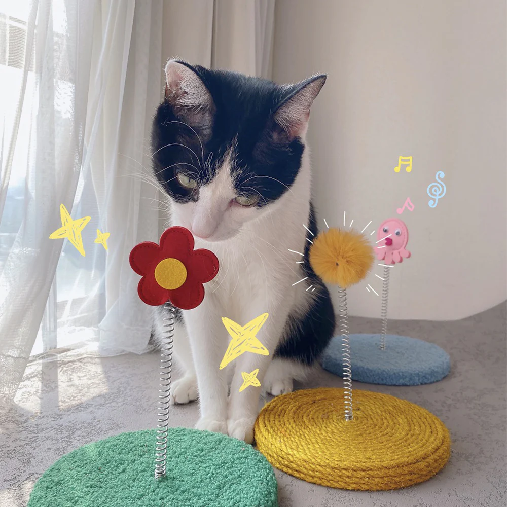 Spring Sword Sisal Ball Durable Cat Scratching Board - Yellow - Image 3