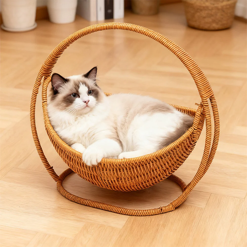 Swing Basket Cat Cradle Bed - Woven-Style Hanging Cat Lounger - Image 4