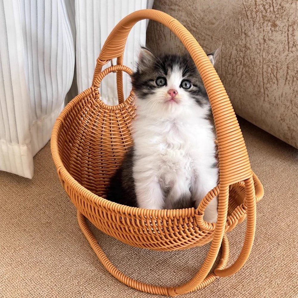 Swing Basket Cat Cradle Bed - Woven-Style Hanging Cat Lounger - Image 6