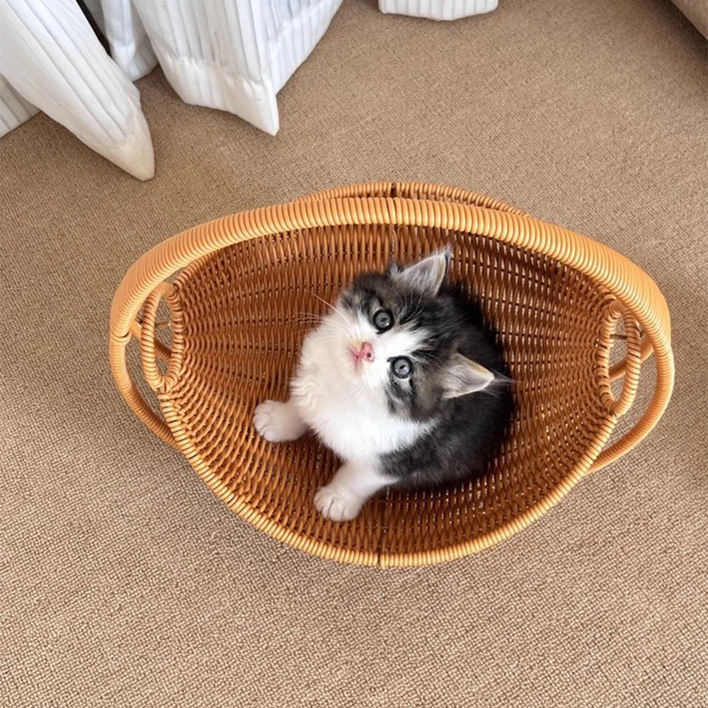 Swing Basket Cat Cradle Bed - Woven-Style Hanging Cat Lounger - Image 8