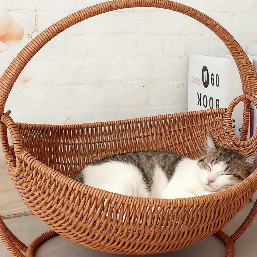Swing Basket Cat Cradle Bed - Woven-Style Hanging Cat Lounger - Image 9