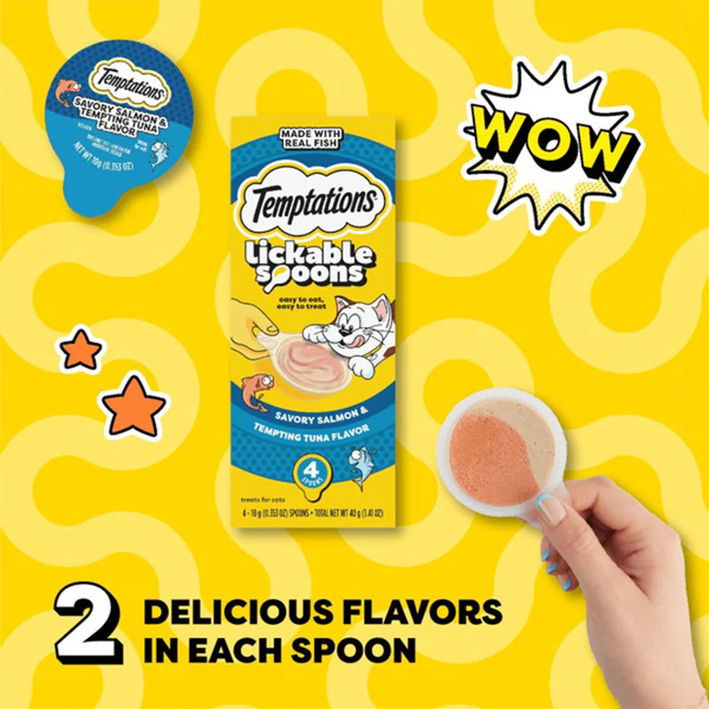 TEMPTATIONS Creamy Spoons Savory Salmon & Tempting Tuna Cat Treats 10g x 4 - Image 2