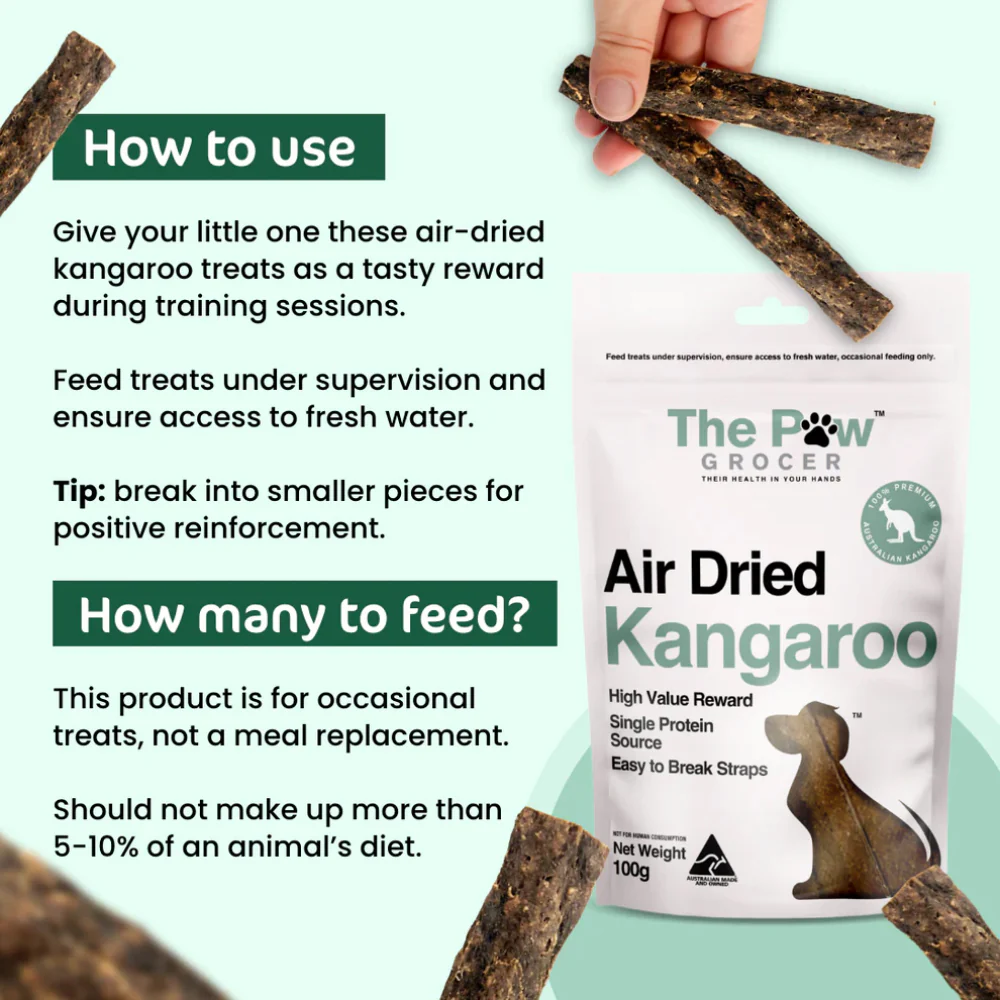 THE PAW GROCER Air Dried Kangaroo Straps Dog Treats 100g - Image 9