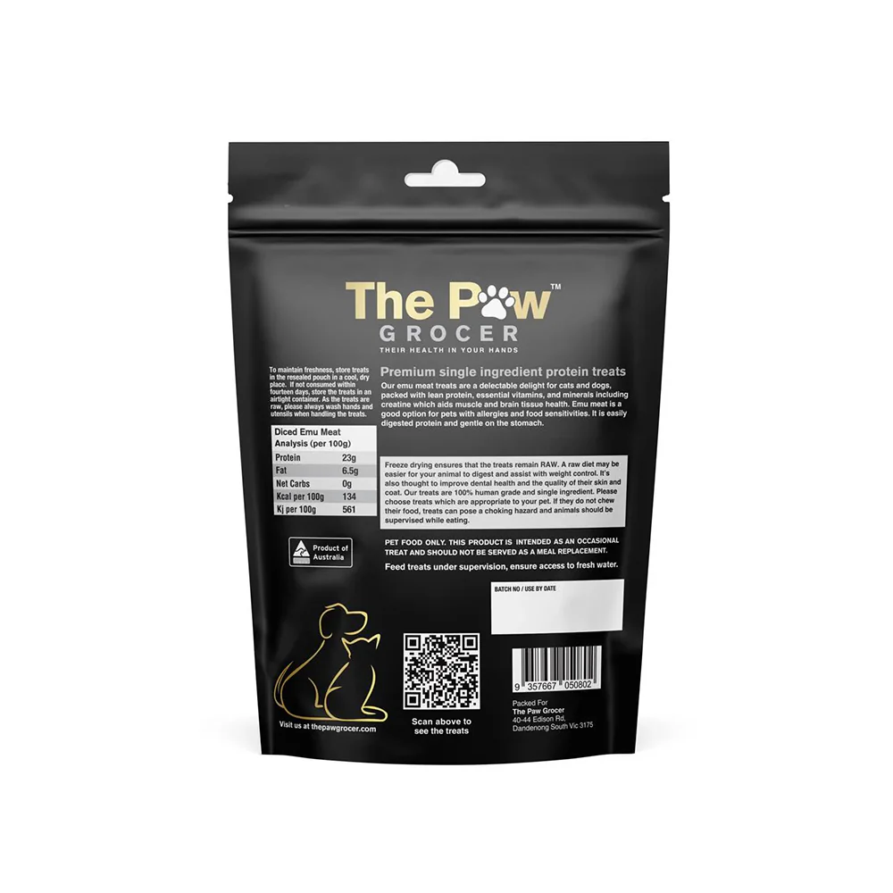 THE PAW GROCER Freeze Dried Black Label Emu Meat Dog & Cat Treats 72g - Image 2