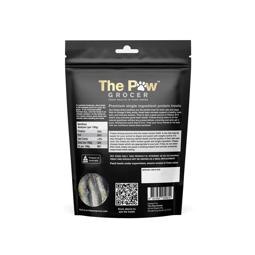THE PAW GROCER Freeze Dried Black Label Sardines Dog & Cat Treats 72g - Image 2
