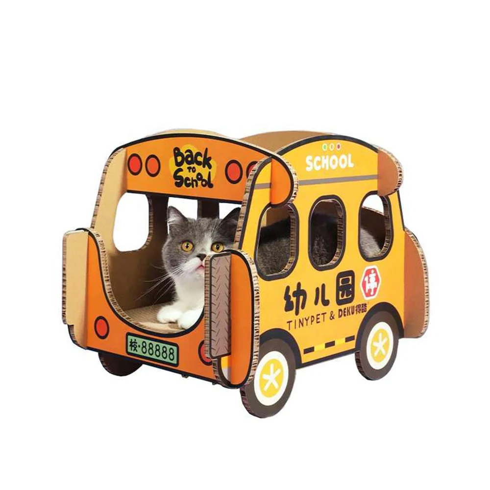 TINYPET School Bus Corrugated Paper Cat Scratcher