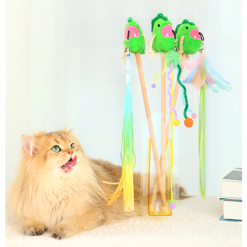TINYPET Small Dinosaur Catnip Cat Teaser with Three Accessories - Image 3