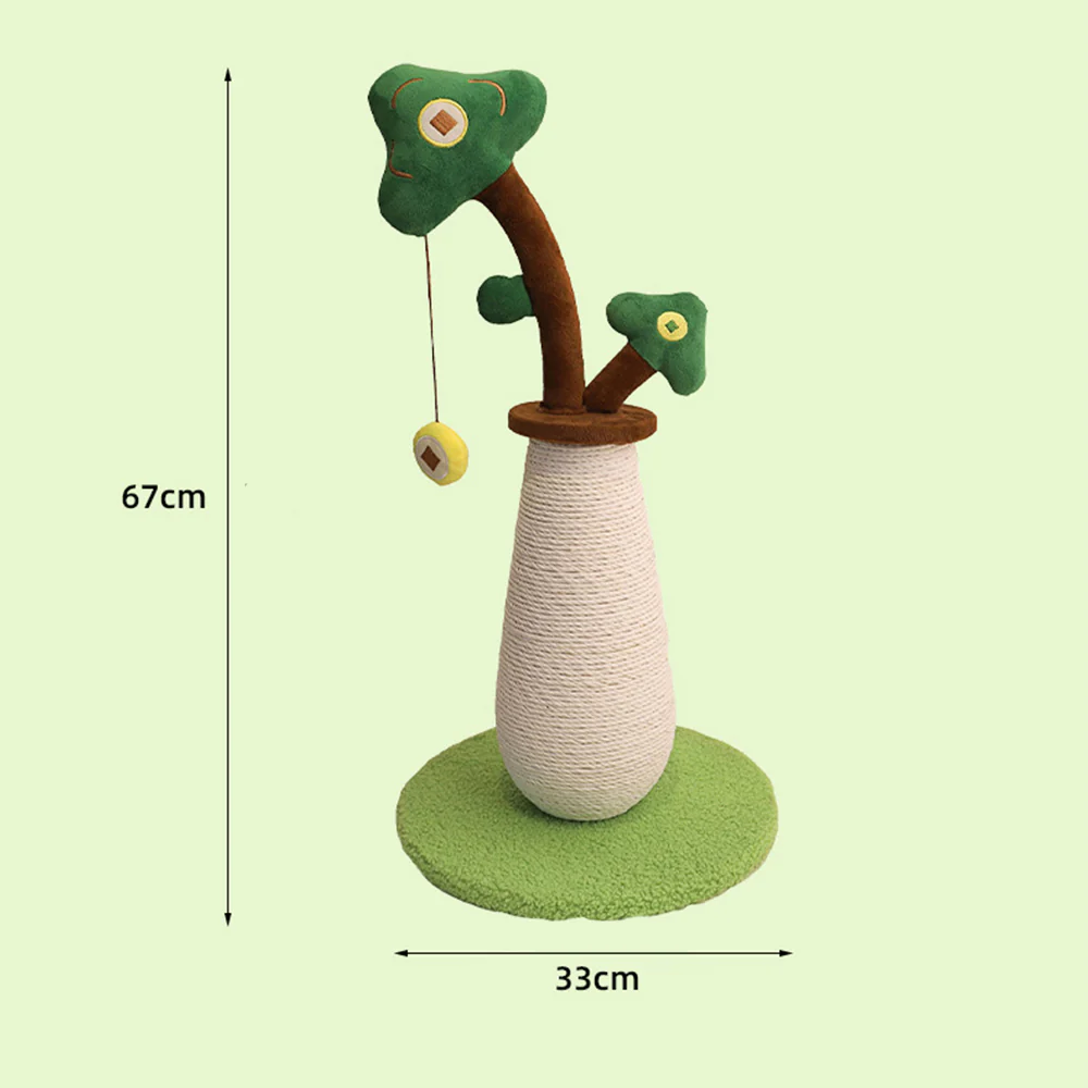 Tree-Shaped Sisal Cat Scratching Post with Hanging Toy - Image 2