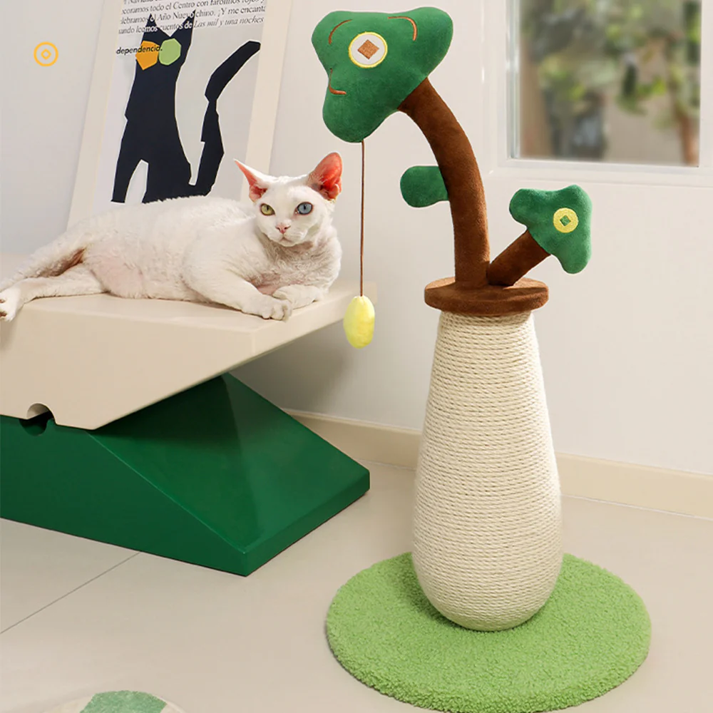 Tree-Shaped Sisal Cat Scratching Post with Hanging Toy - Image 3