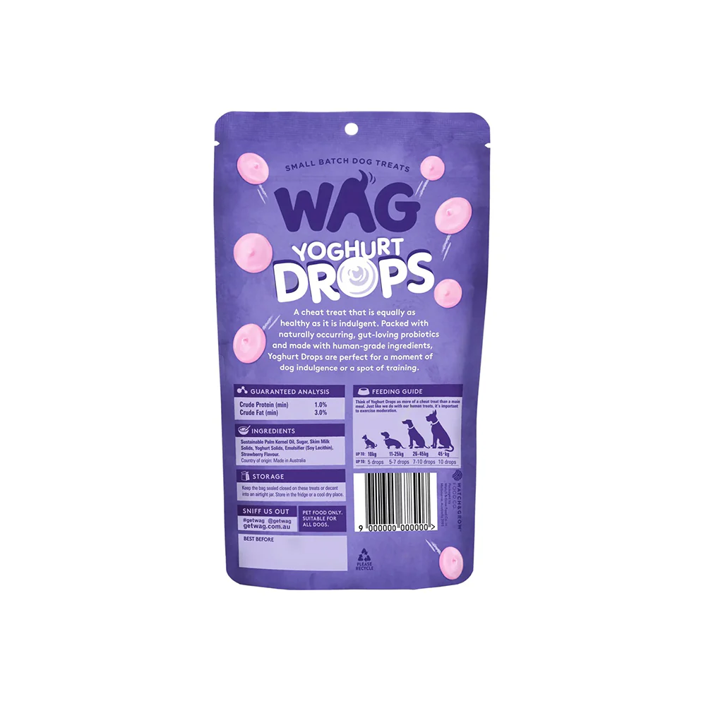 WAG Strawberry Yoghurt Drops Dog Pouch Treats 250g - Image 2