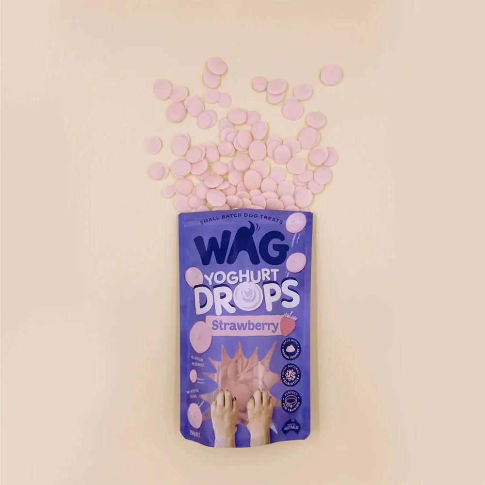 WAG Strawberry Yoghurt Drops Dog Pouch Treats 250g - Image 4