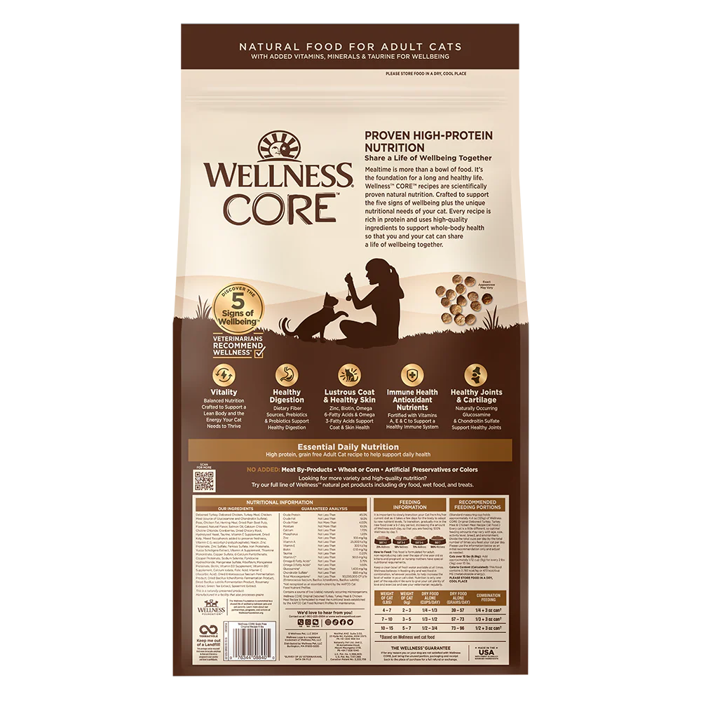 WELLNESS Core Grain Free Original Chicken & Turkey Dry Cat Food 2.27kg - Image 3