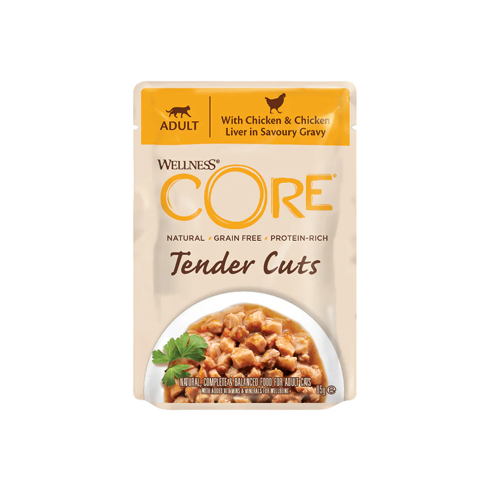 WELLNESS Core Tender Cuts With Chicken & Chicken Liver in Savoury Gravy Wet Cat Food 85g x 8 - Image 5