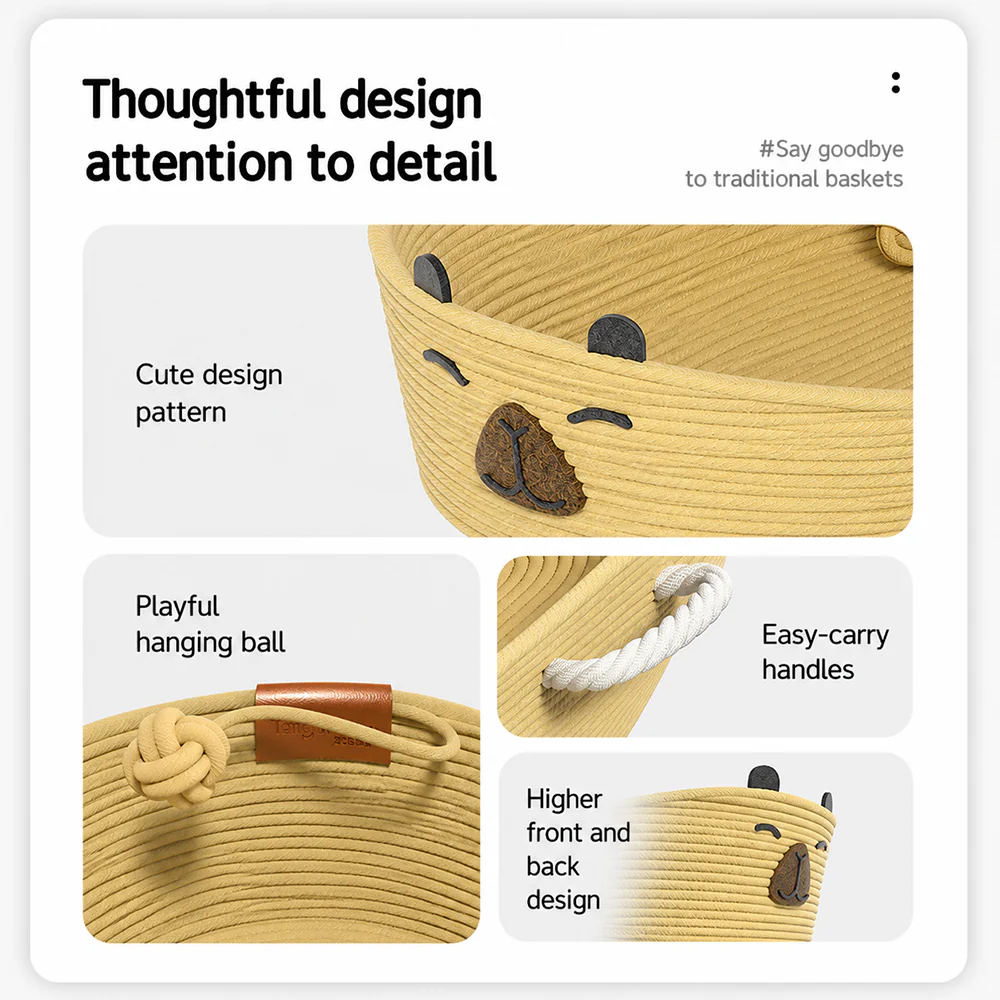 Wicker Cat Bed | Breathable All-Season with Cushion — Capybara Design - Image 3