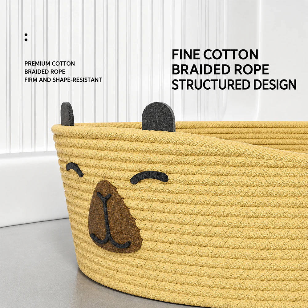 Wicker Cat Bed | Breathable All-Season with Cushion — Capybara Design - Image 5