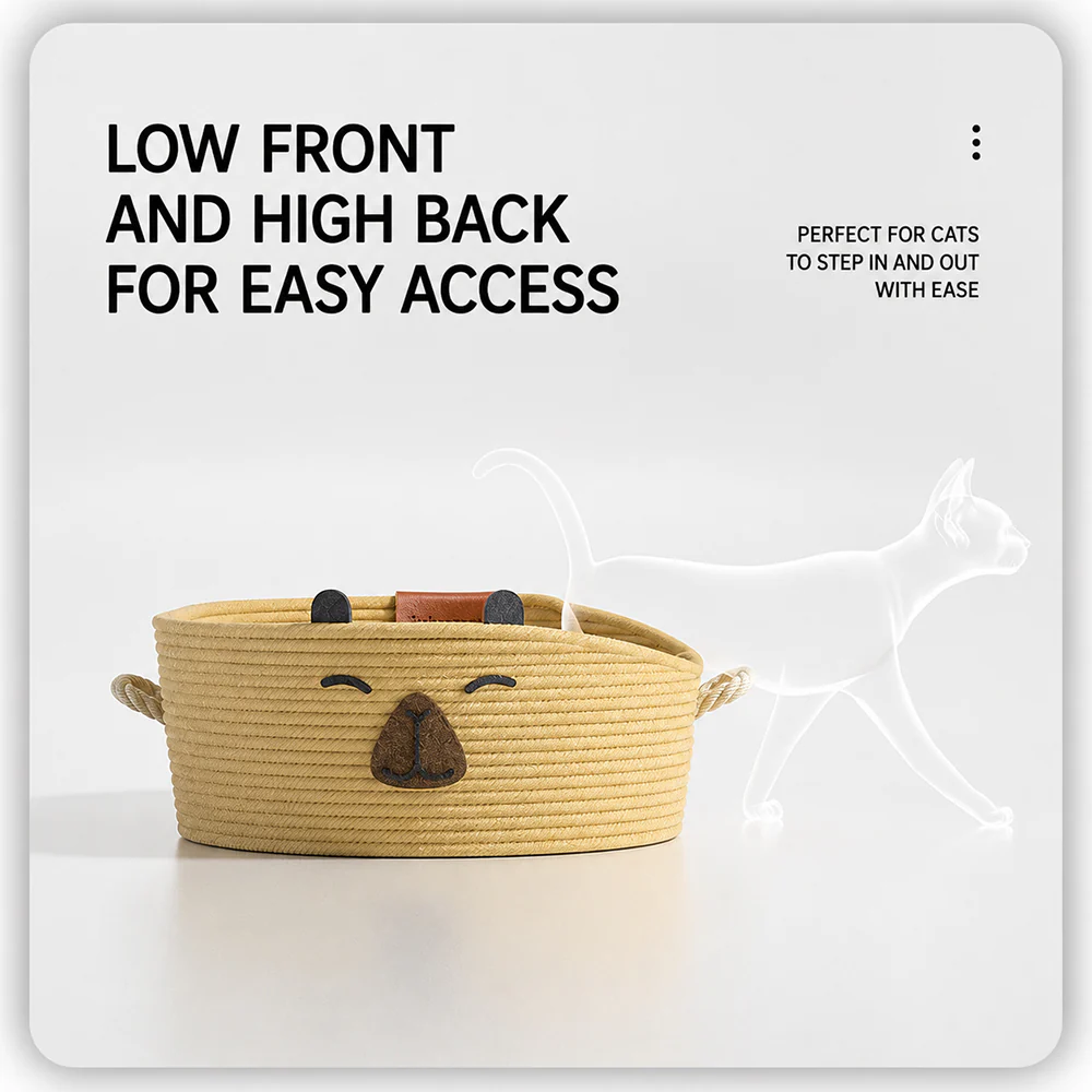 Wicker Cat Bed | Breathable All-Season with Cushion — Capybara Design - Image 7