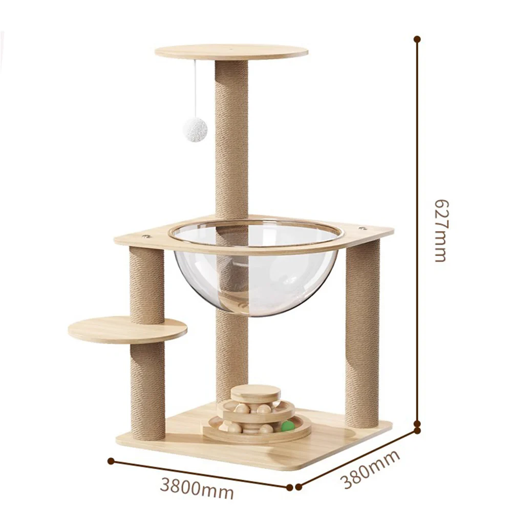 Wooden Cat Tree with Sisal Scratching Posts & Acrylic Space Pod - Image 2
