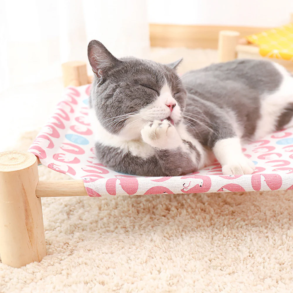 Wooden Raised Pet Bed Removable Washable Fabric All Season Large - Image 5