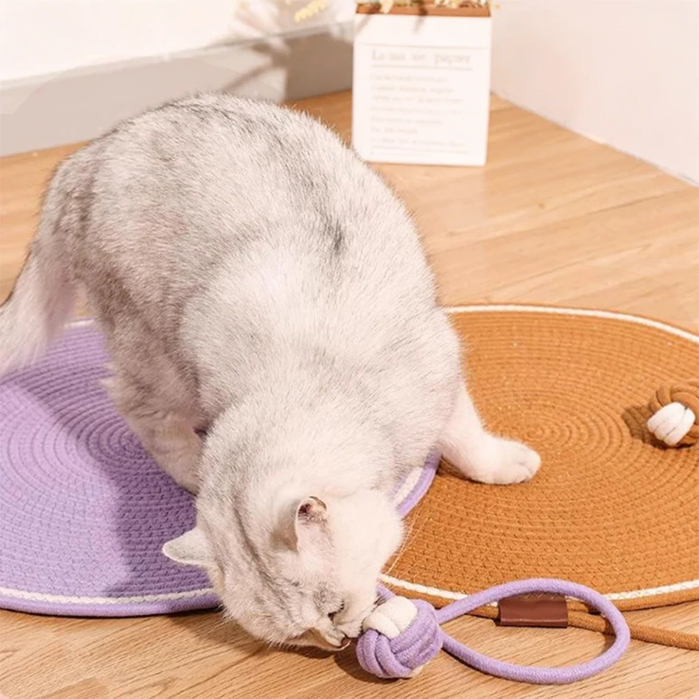 Woven Rope Cat Scratching Mat with Toy Ball – All-in-One Sleep & Play Mat - Image 4
