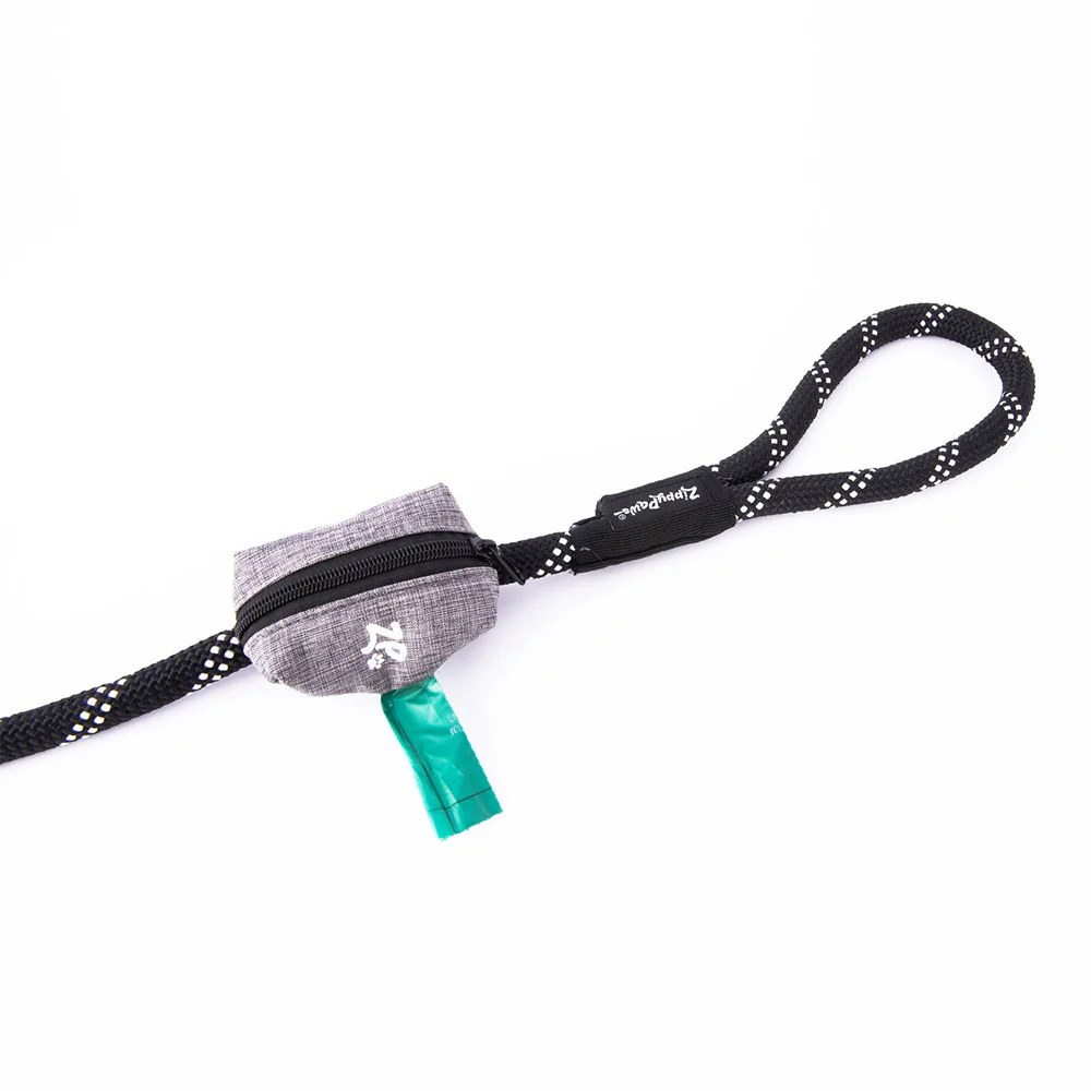 ZIPPY PAWS Graphite Grey Adventure Leash Dog Poop Bag Dispenser + Roll