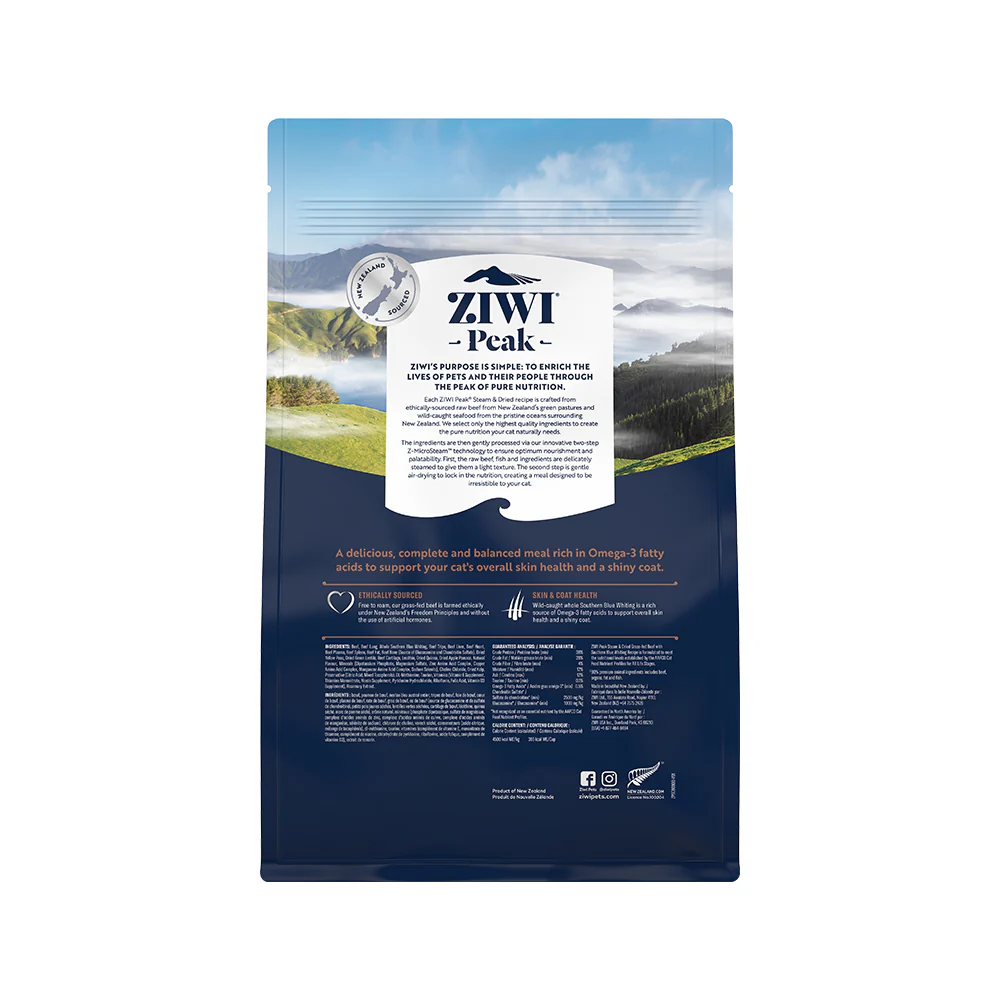 ZIWI PEAK Steam & Dried Grass-Fed Beef with Southern Blue Whiting Cat Food - Image 2